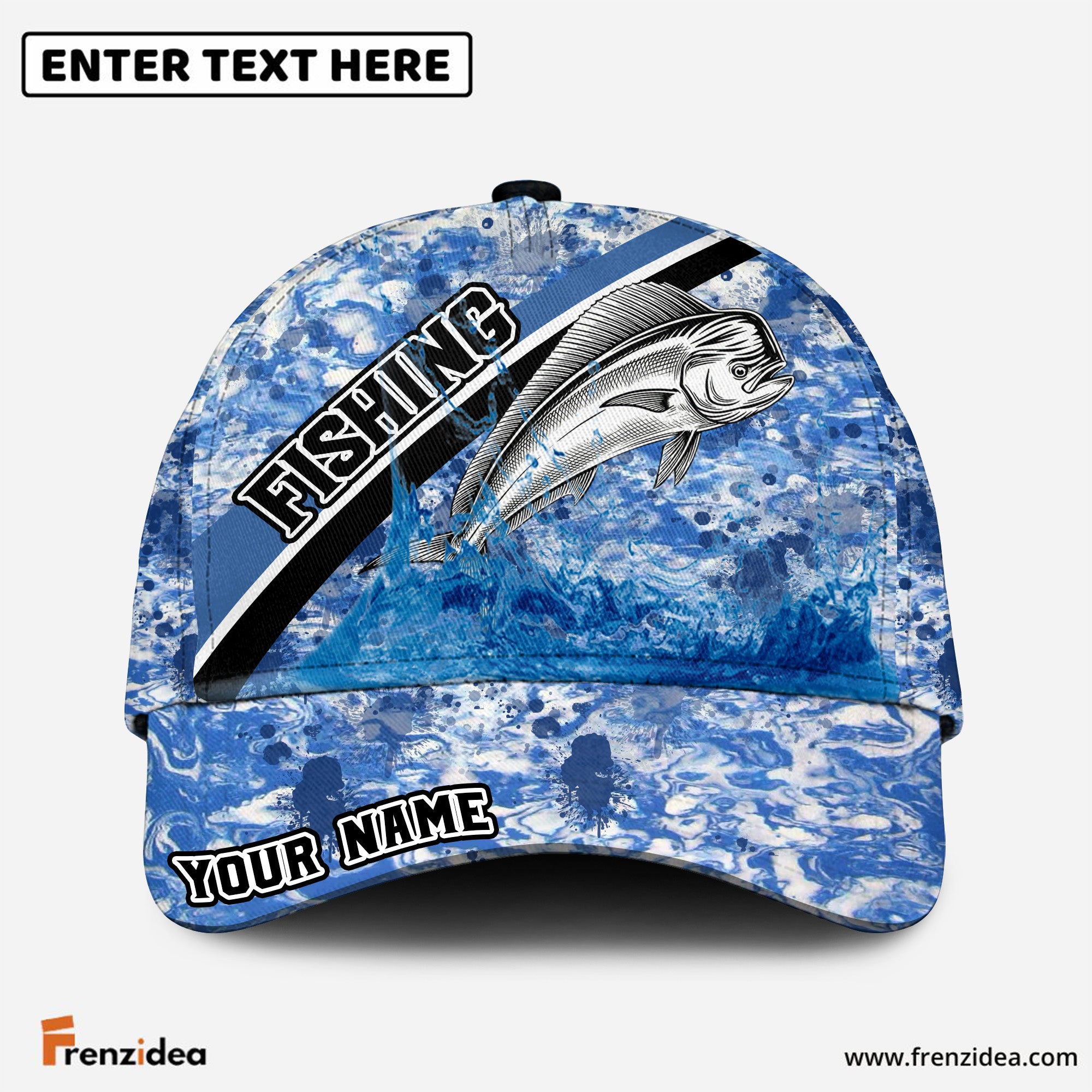 (10 Breeds) Frenzidea Marble Wave Fishing Adventure Customized Name 3D Cap