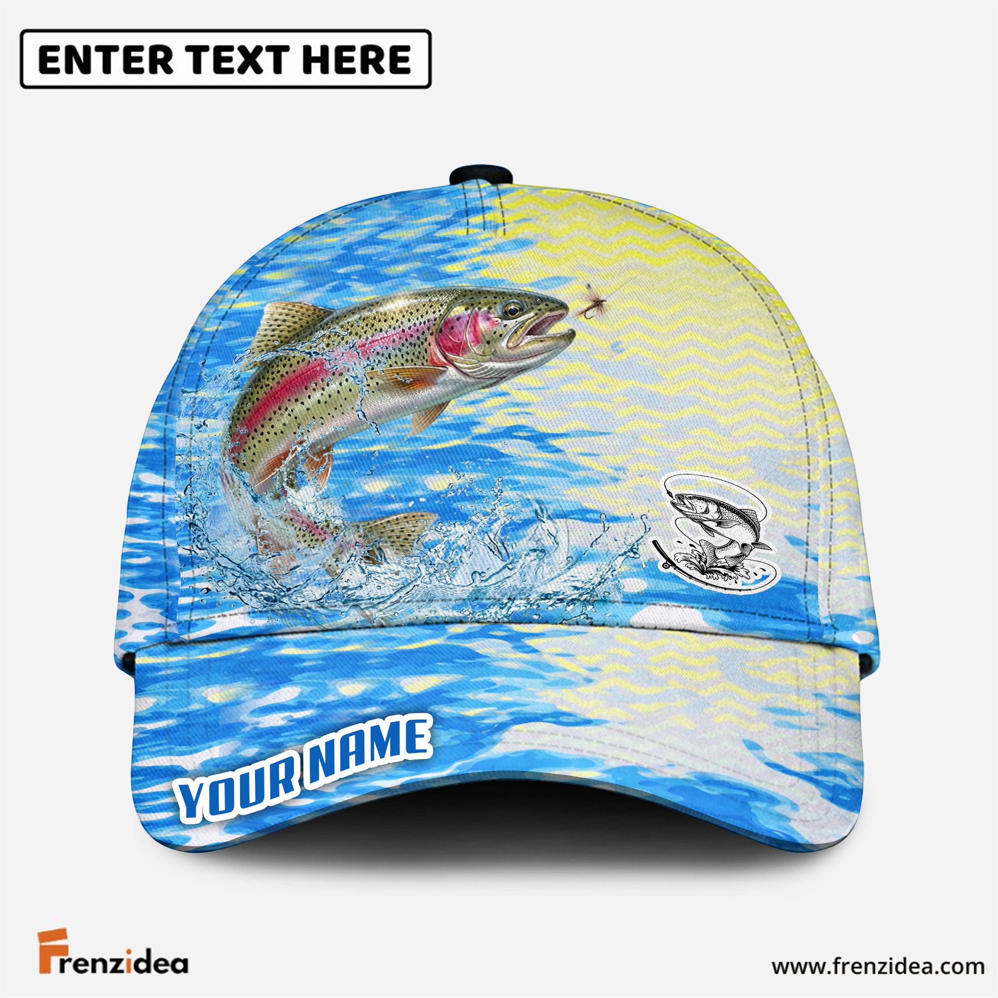 (12 Breeds) Frenzidea Vibrant Blue Water Ripple Fishing Customized Name 3D Cap