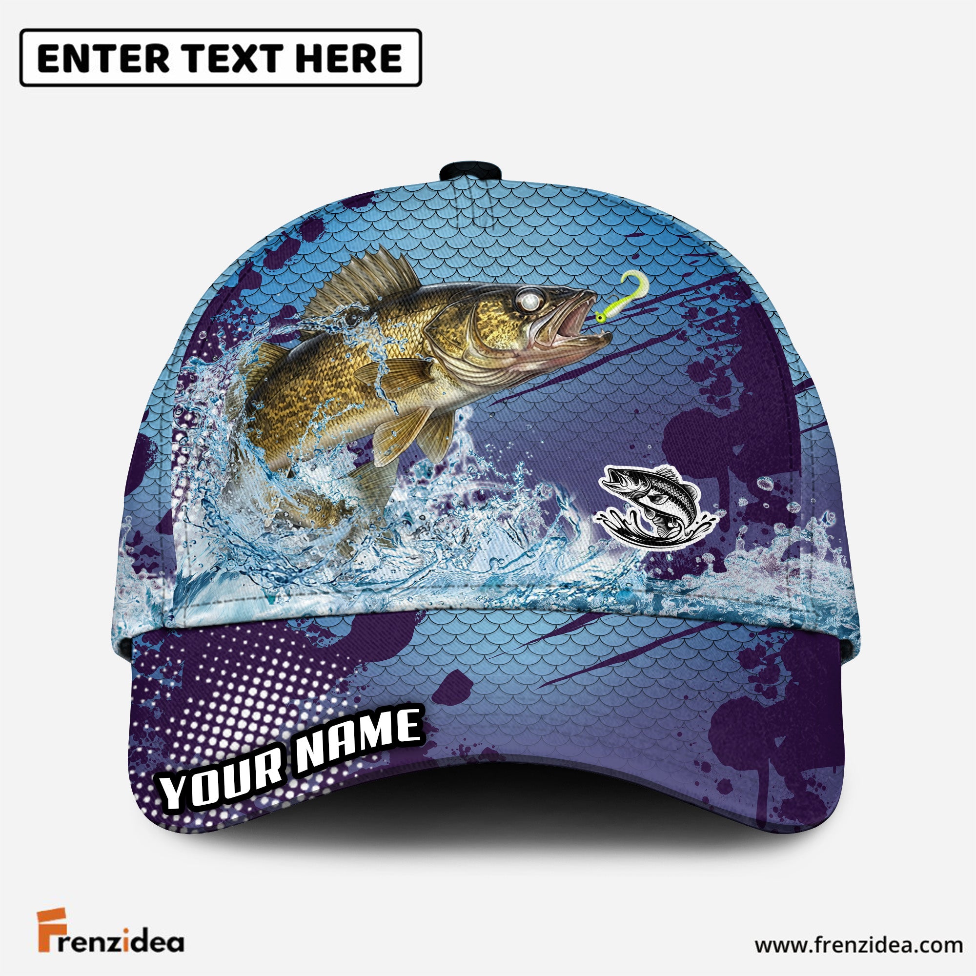 (12 Breeds) Frenzidea Blue Ocean Water Splash Fishing Customized Name 3D Cap