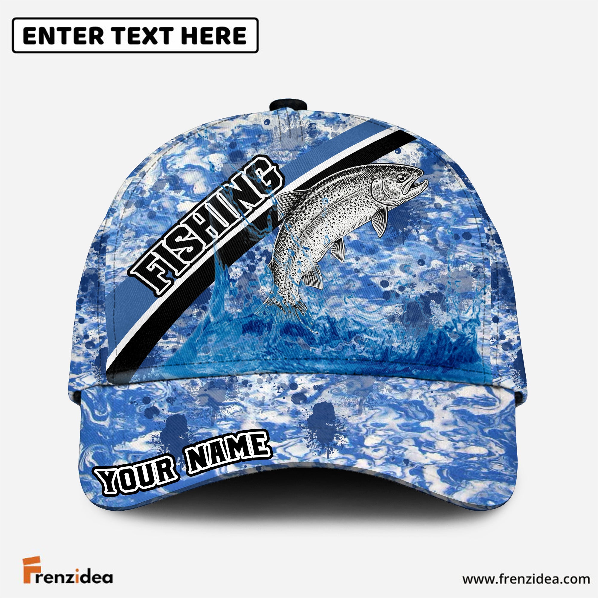 (10 Breeds) Frenzidea Marble Wave Fishing Adventure Customized Name 3D Cap