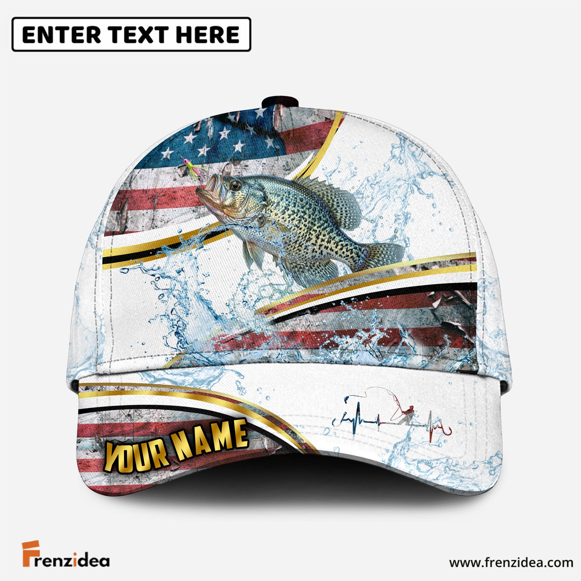 (12 Breeds) Frenzidea Patriotic US Flag Fishing Water Splash Customized Name 3D Cap