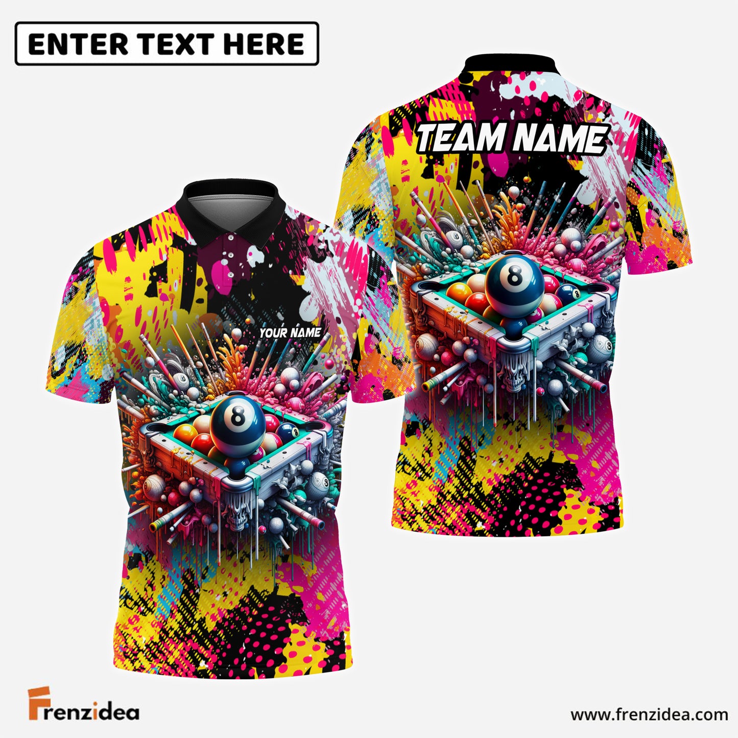 Frenzidea Billiards Ball 8 Pool Graffiti Personalized Name And Team Name Shirt