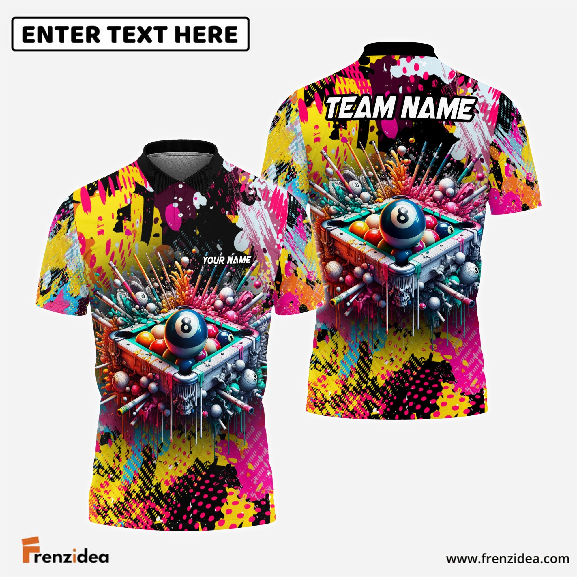 Frenzidea Billiards Ball 8 Pool Graffiti Personalized Name And Team Name Shirt