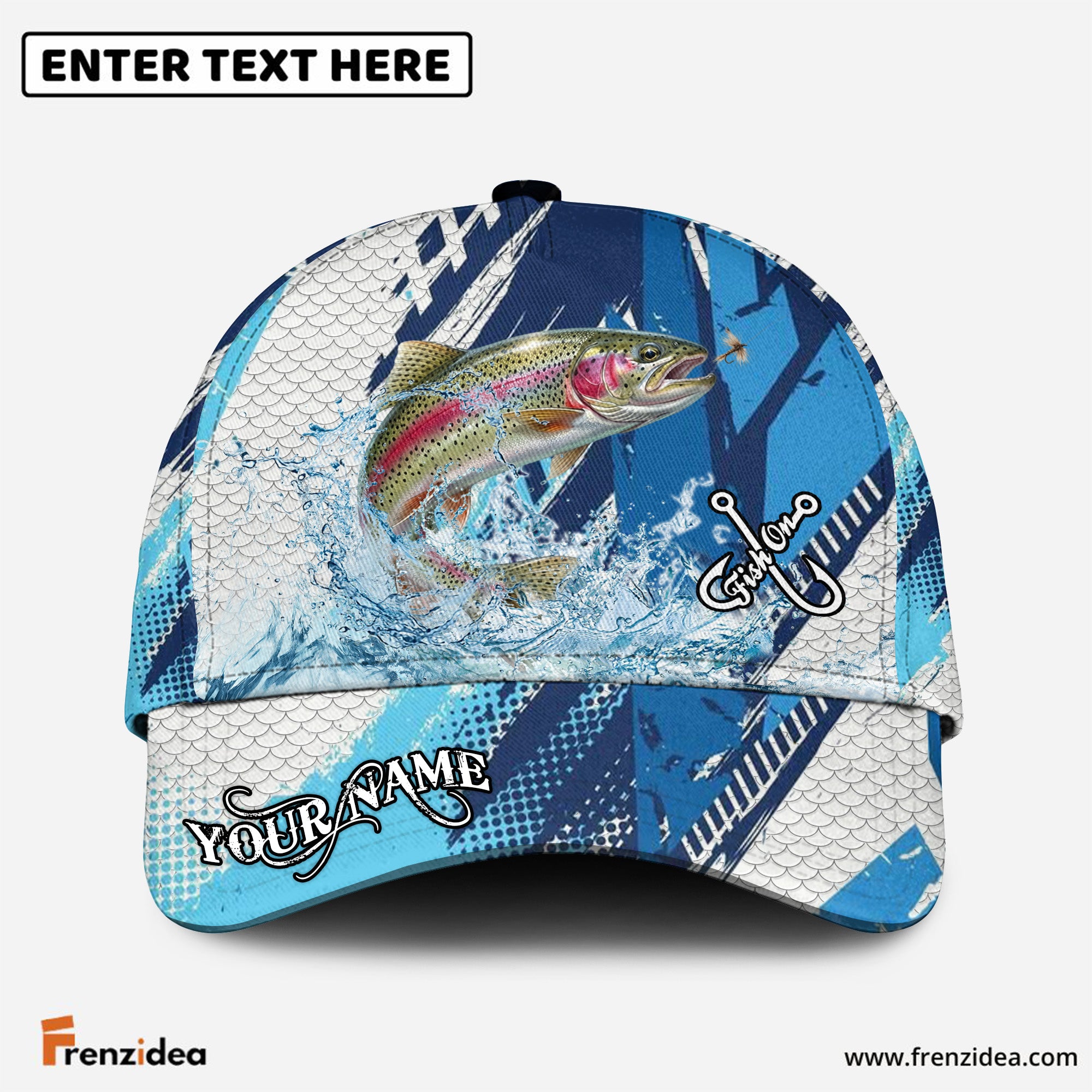 (12 Breeds) Frenzidea Sporty Geometric Fish Scales Fishing Customized Name 3D Cap