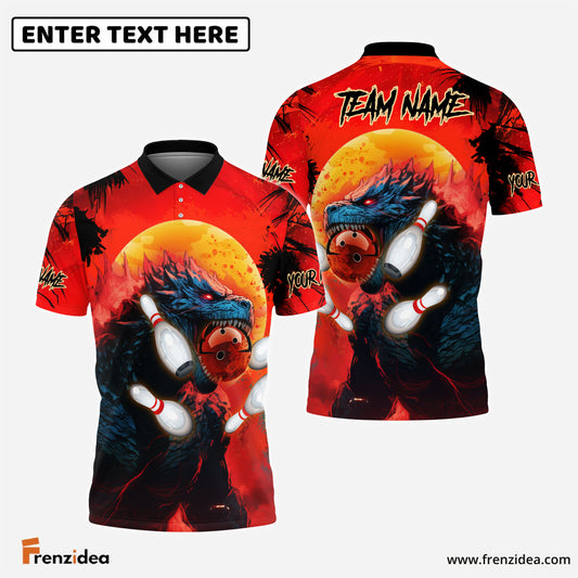 Frenzidea Bowling and Pins Gozilla Customized Name, Team Name 3D Shirt