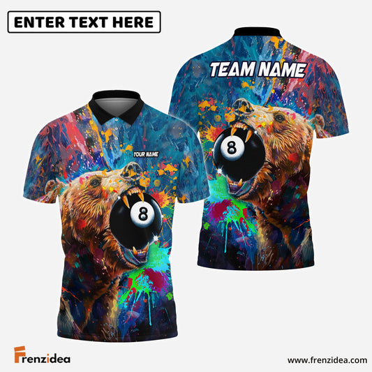 Frenzidea Billiards Ball 8 Pool Bear Pattern Personalized Name 3D Shirt