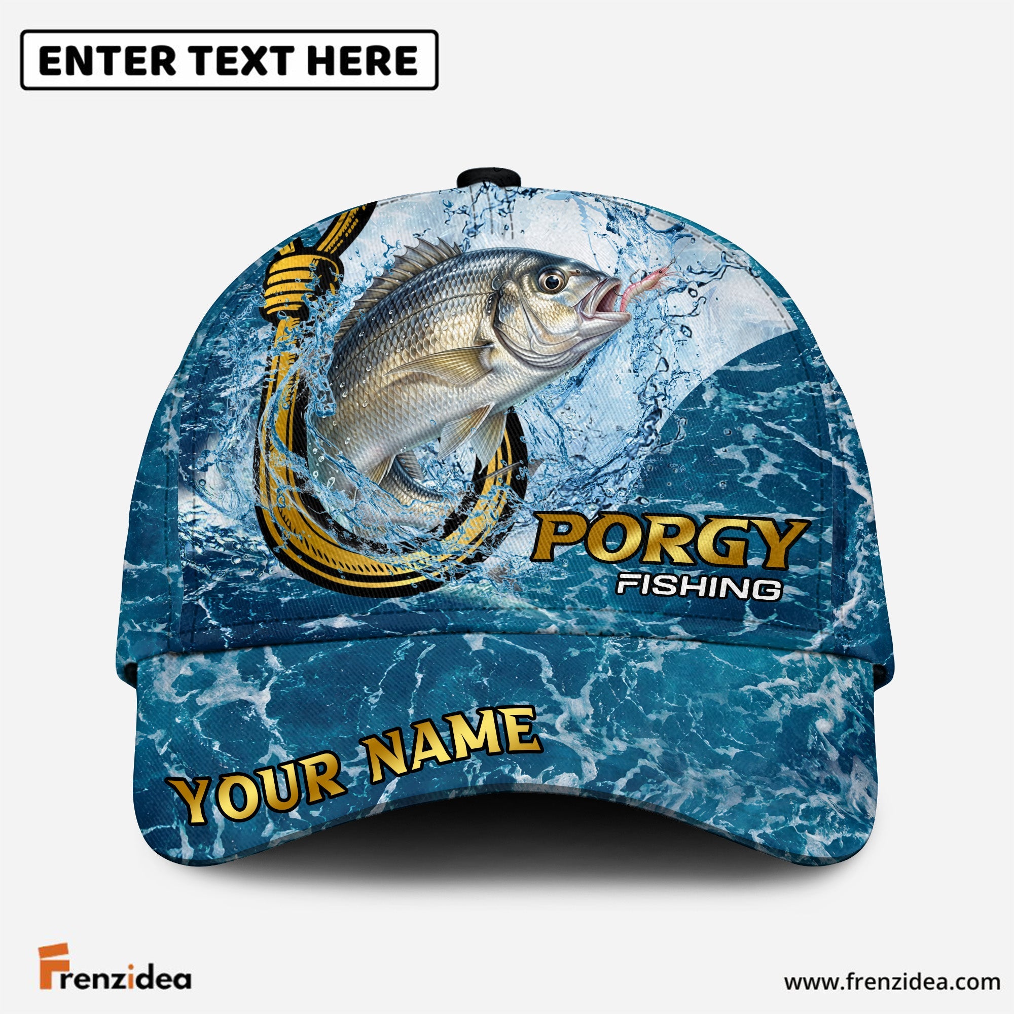 (12 Breeds) Frenzidea Fishing Ocean Blue Customized Name 3D Cap