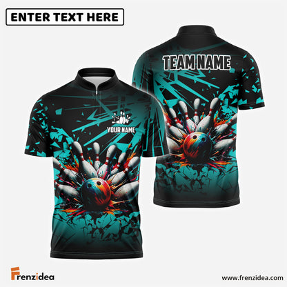 Frenzideas Bowling And Pins Diamond Broken Customized Name 3D Shirt (4 Colors)