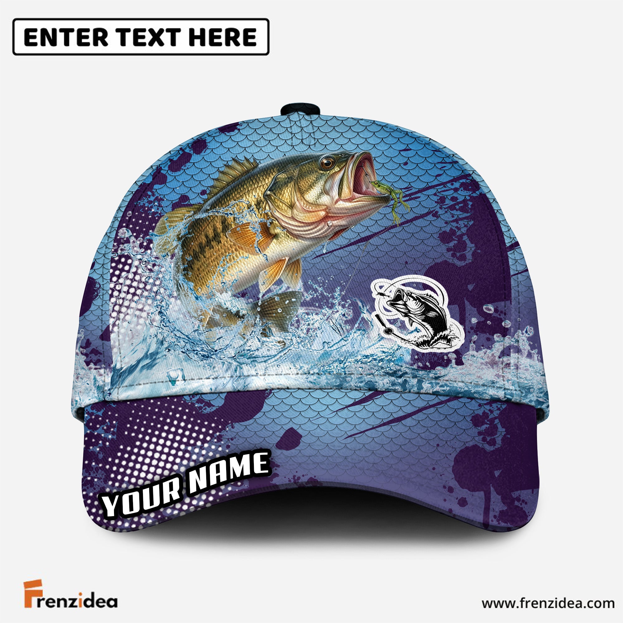 (12 Breeds) Frenzidea Blue Ocean Water Splash Fishing Customized Name 3D Cap
