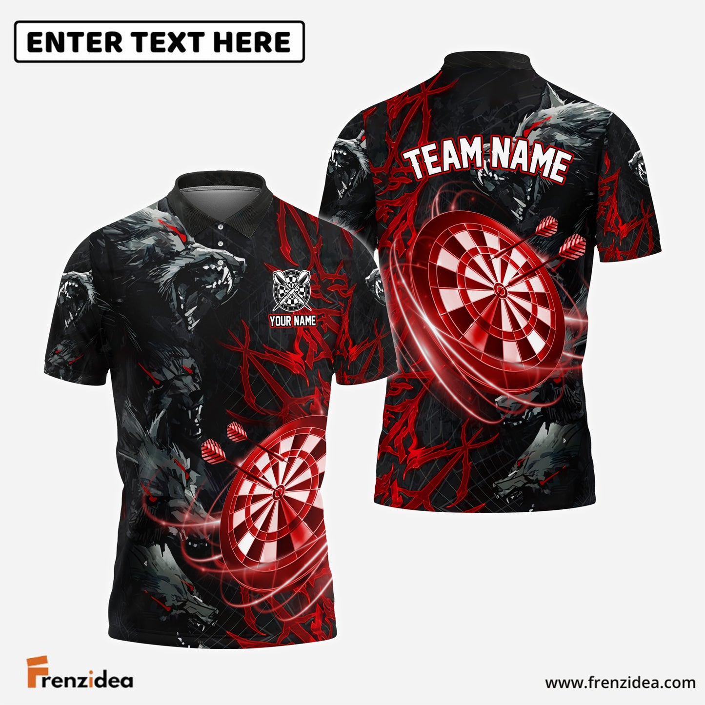 Frenzidea Darts Wolf Fire Personalized Name, Team Name 3D Shirt