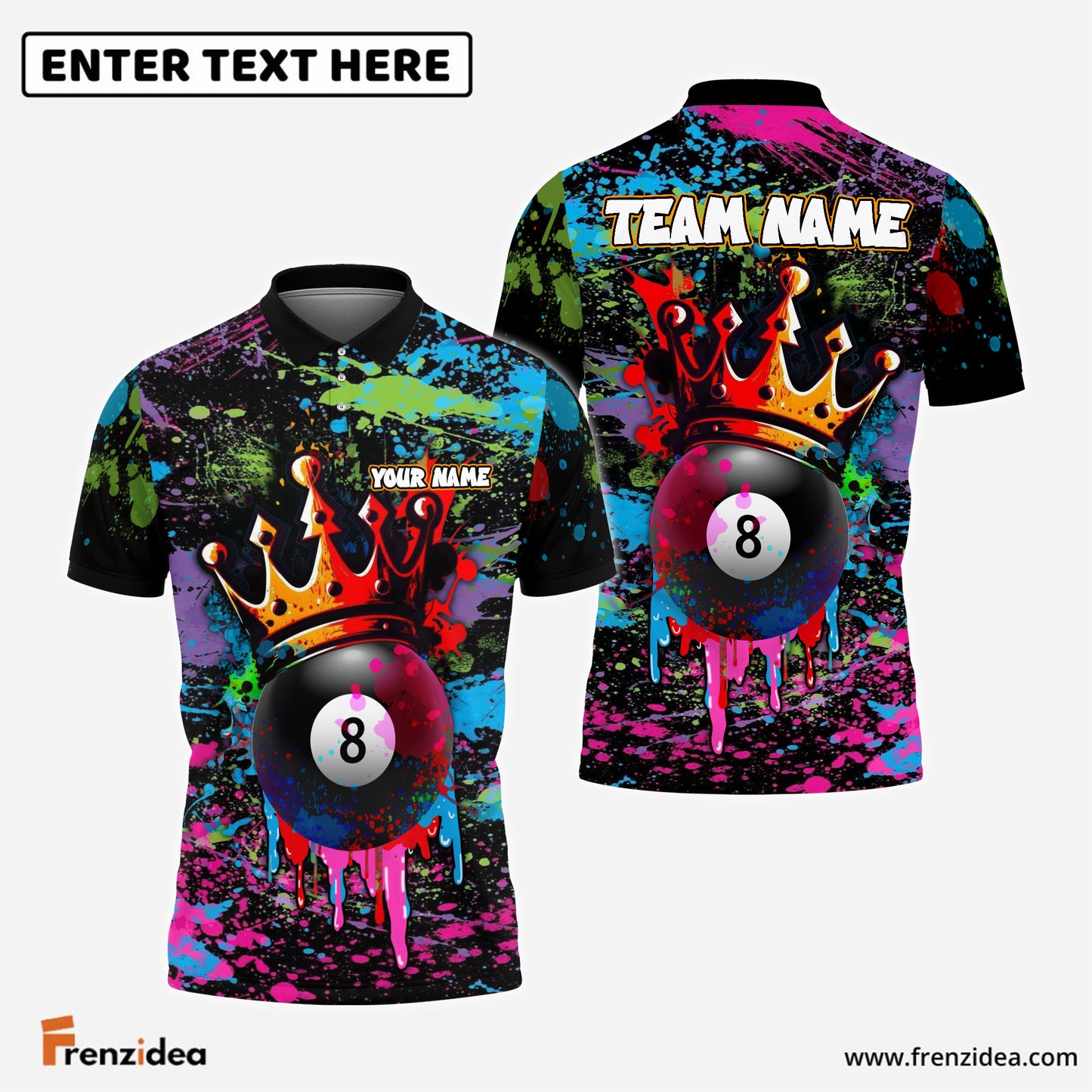 Frenzidea Billiards Ball 8 King Graffiti Customized Name, Team Name 3D Shirt