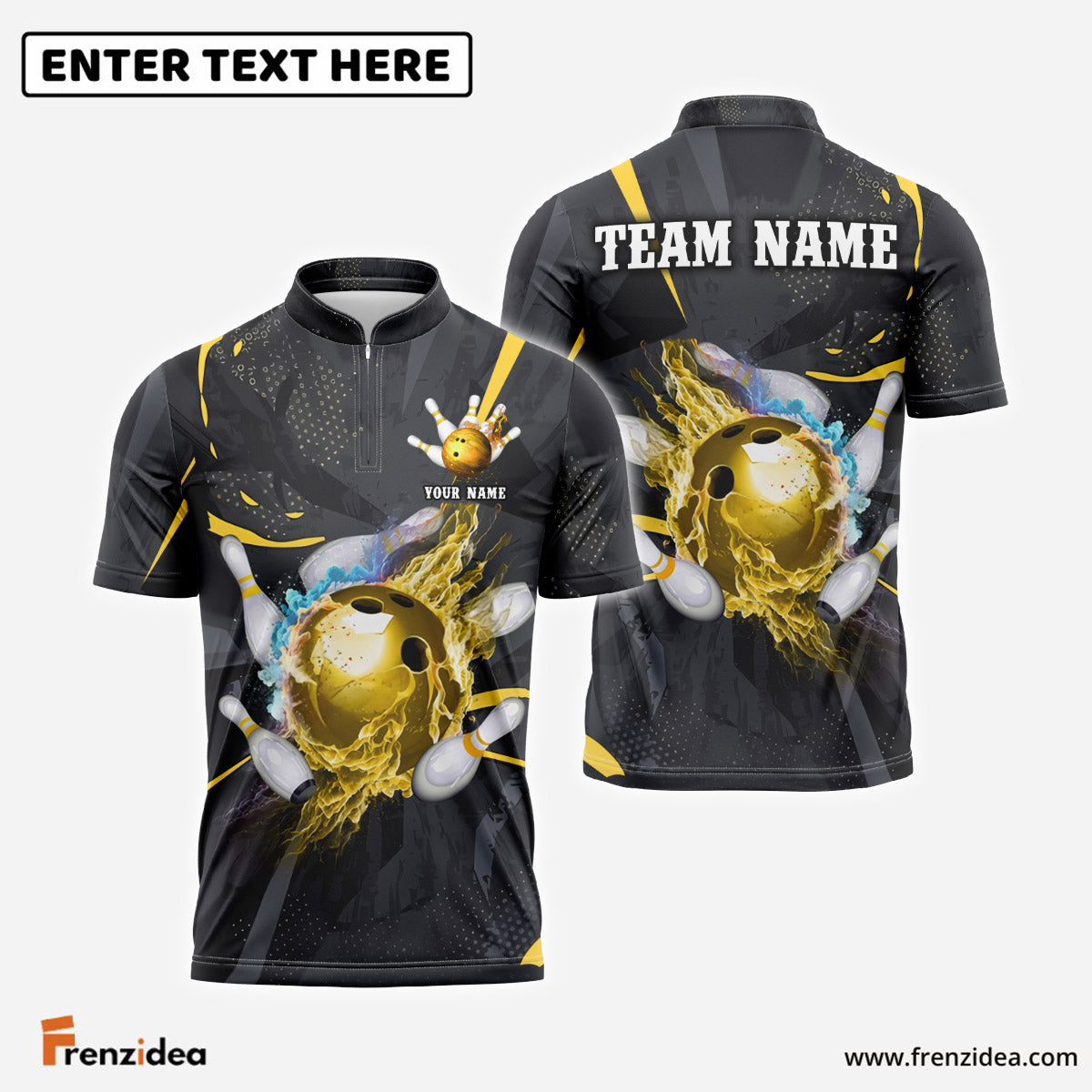 Frenzidea Bowling And Pins Strike Flame Multicolor Customized Name 3D Shirt ( 4 Colors )