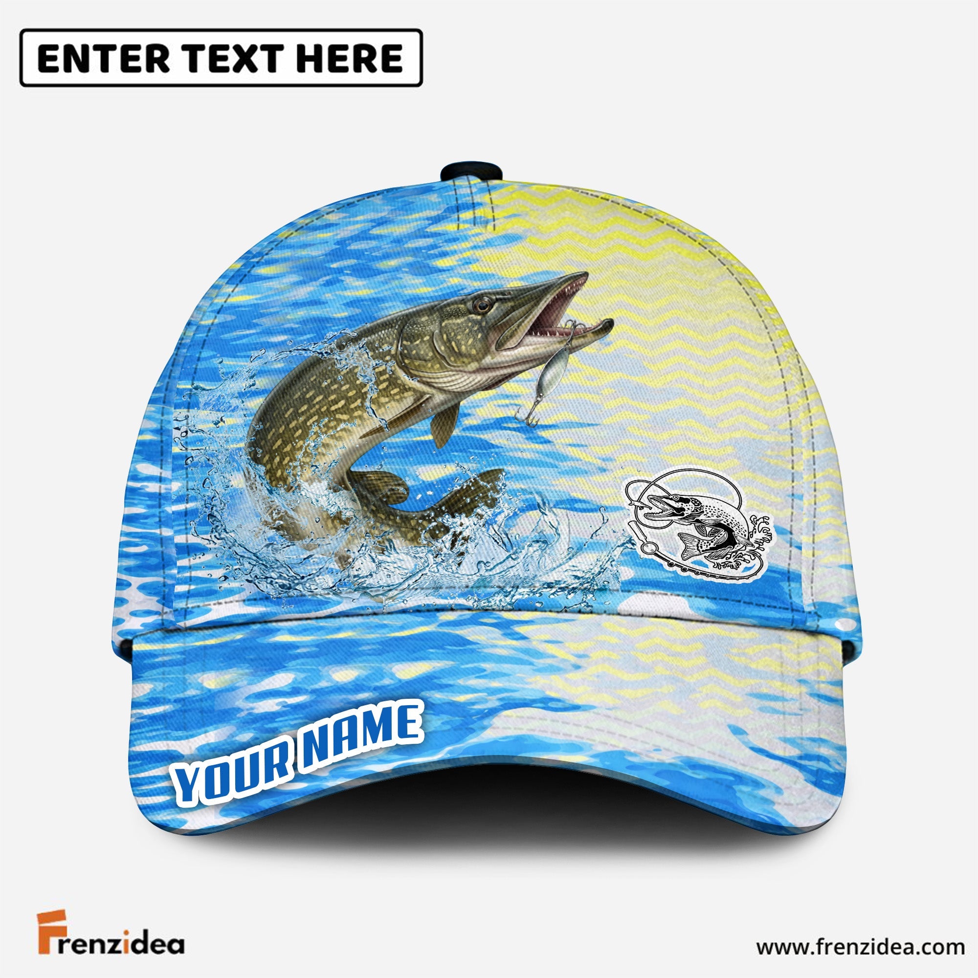 (12 Breeds) Frenzidea Fishing Blue Lake Pattern Customized Name 3D Cap