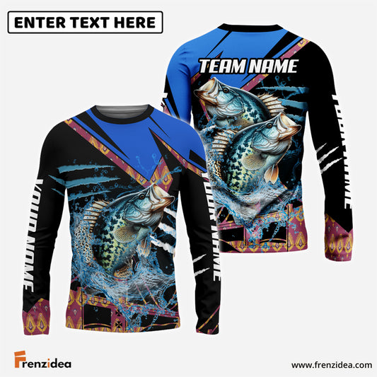 Frenzidea Crappie Blue Brocade Pattern Custom Name & Team Name 3D Shirts