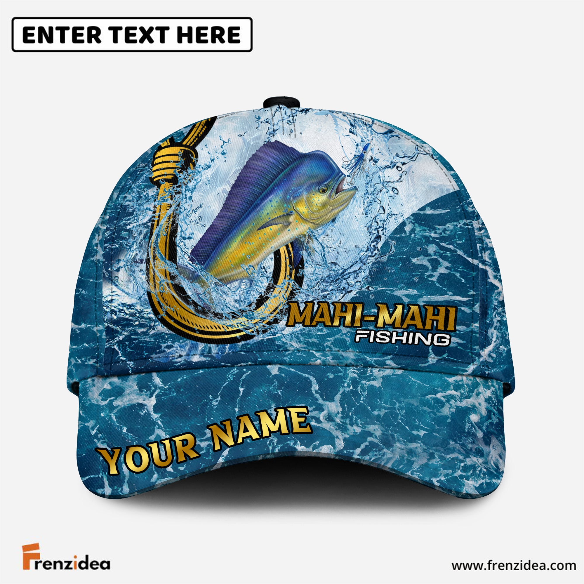 (12 Breeds) Frenzidea Blue Water Texture Ocean Fishing Customized Name 3D Cap
