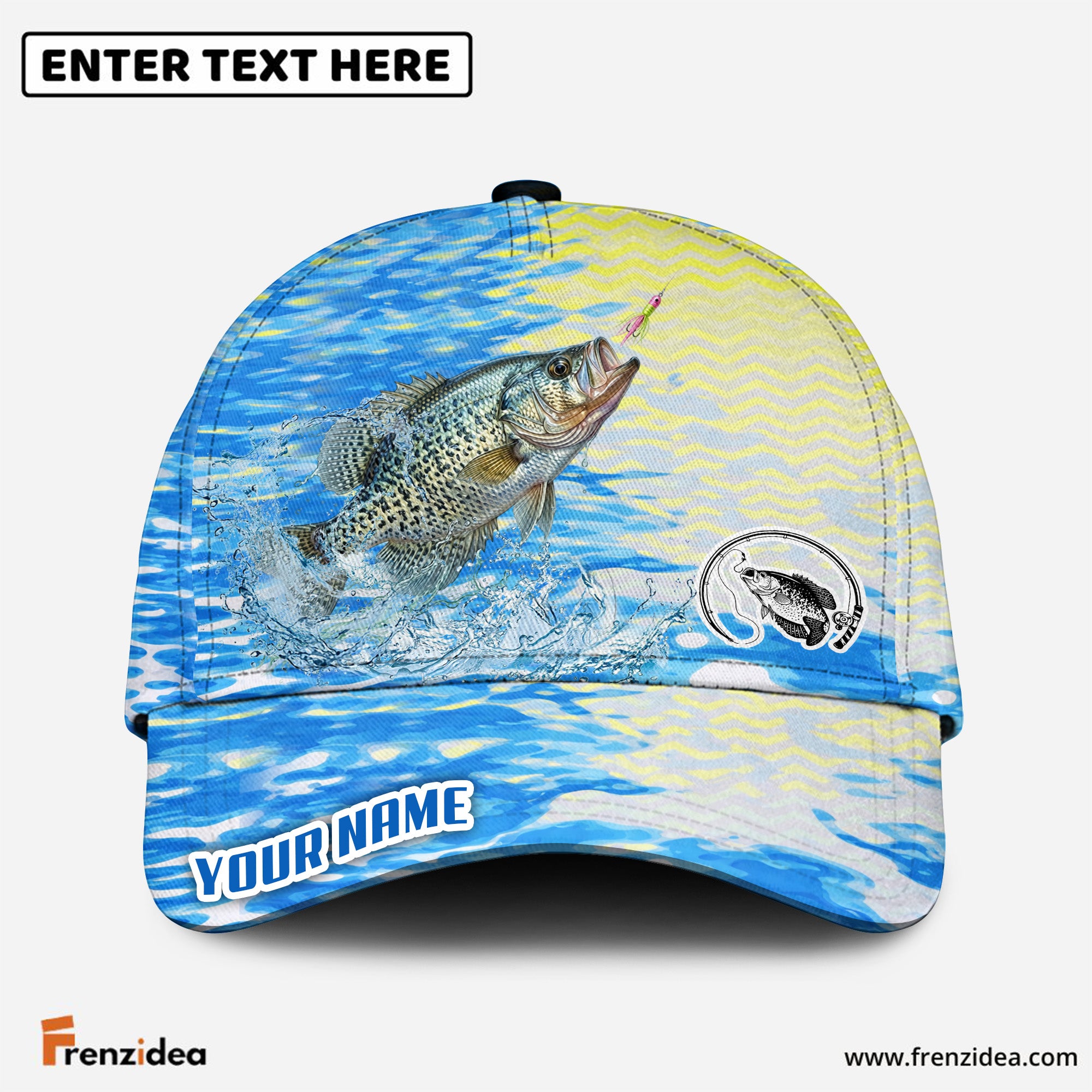(12 Breeds) Frenzidea Vibrant Blue Water Ripple Fishing Customized Name 3D Cap