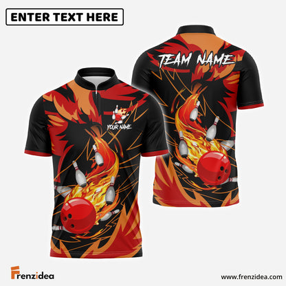 Frenzidea Bowling And Pins Fire Phoenix Customized Name 3D Shirt (4 Colors)