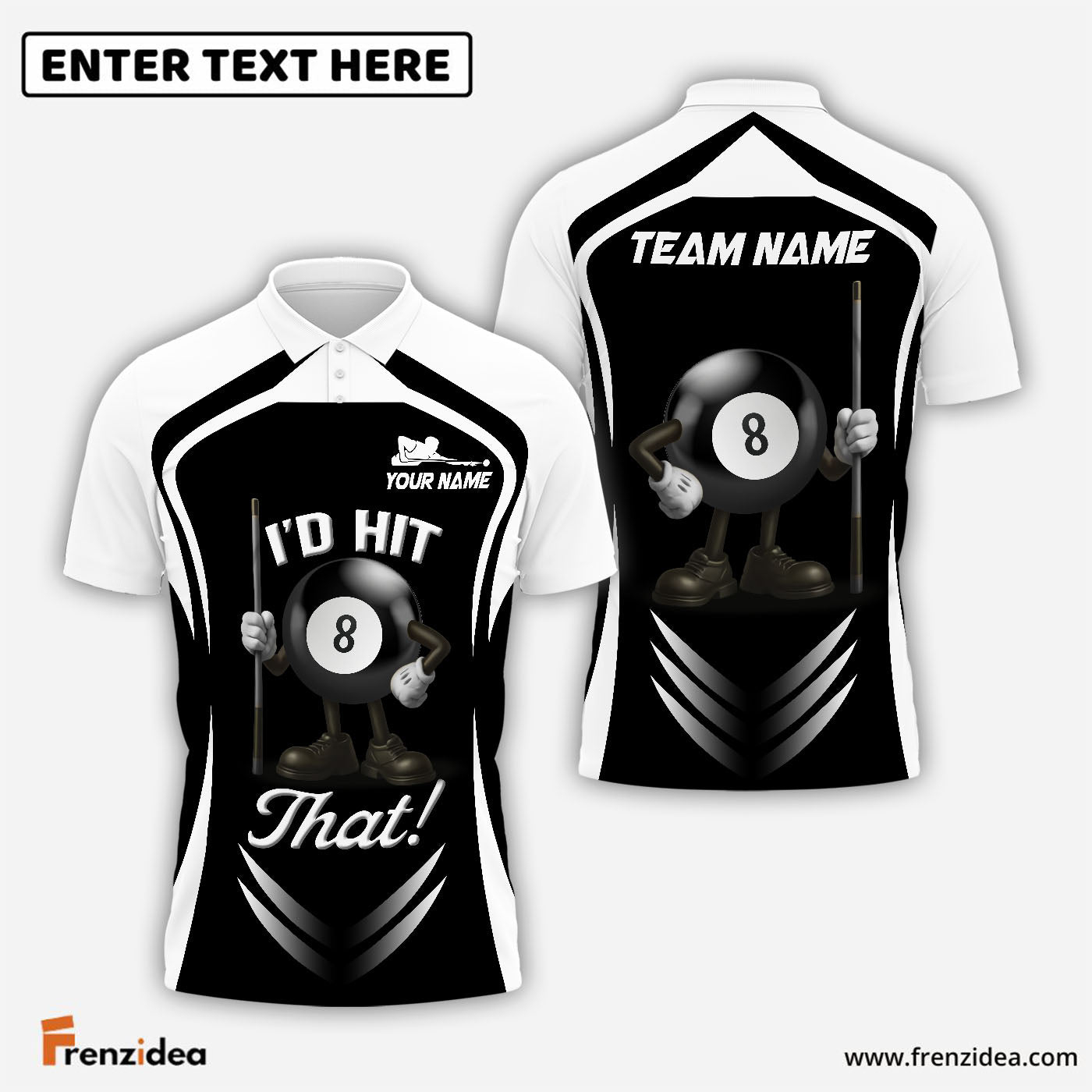 Frenzidea Billiards Ball 8 I'd Hit That Personalized Name, Team Name Shirt (4 Colors)