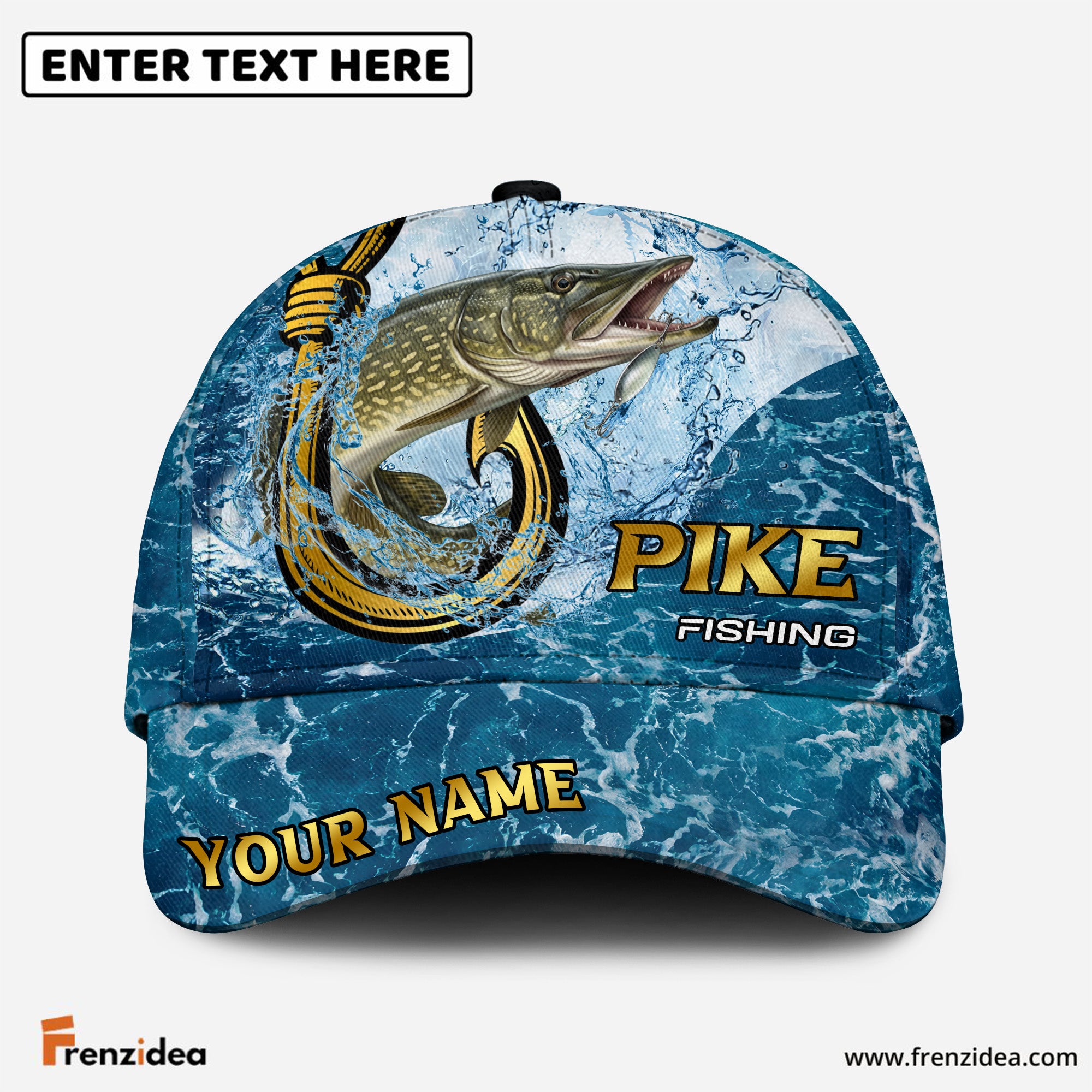 (12 Breeds) Frenzidea Blue Water Texture Ocean Fishing Customized Name 3D Cap