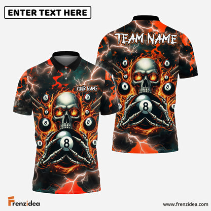 Frenzidea Billiards Ball 8 Pool Skull Fire Thunder Personalized Name 3D Shirt