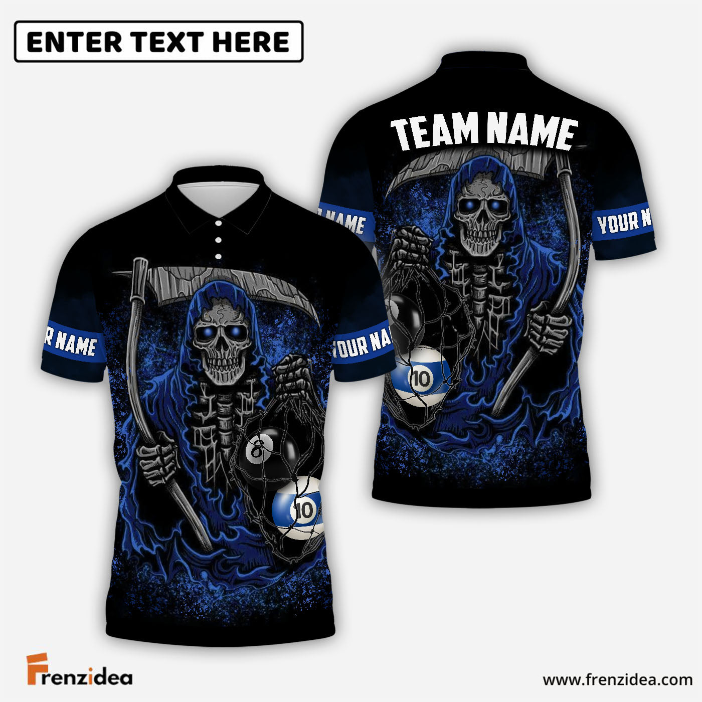 Frenzidea Billiards Ball 8 And Ball 10 Reaper Personalized Name Shirt