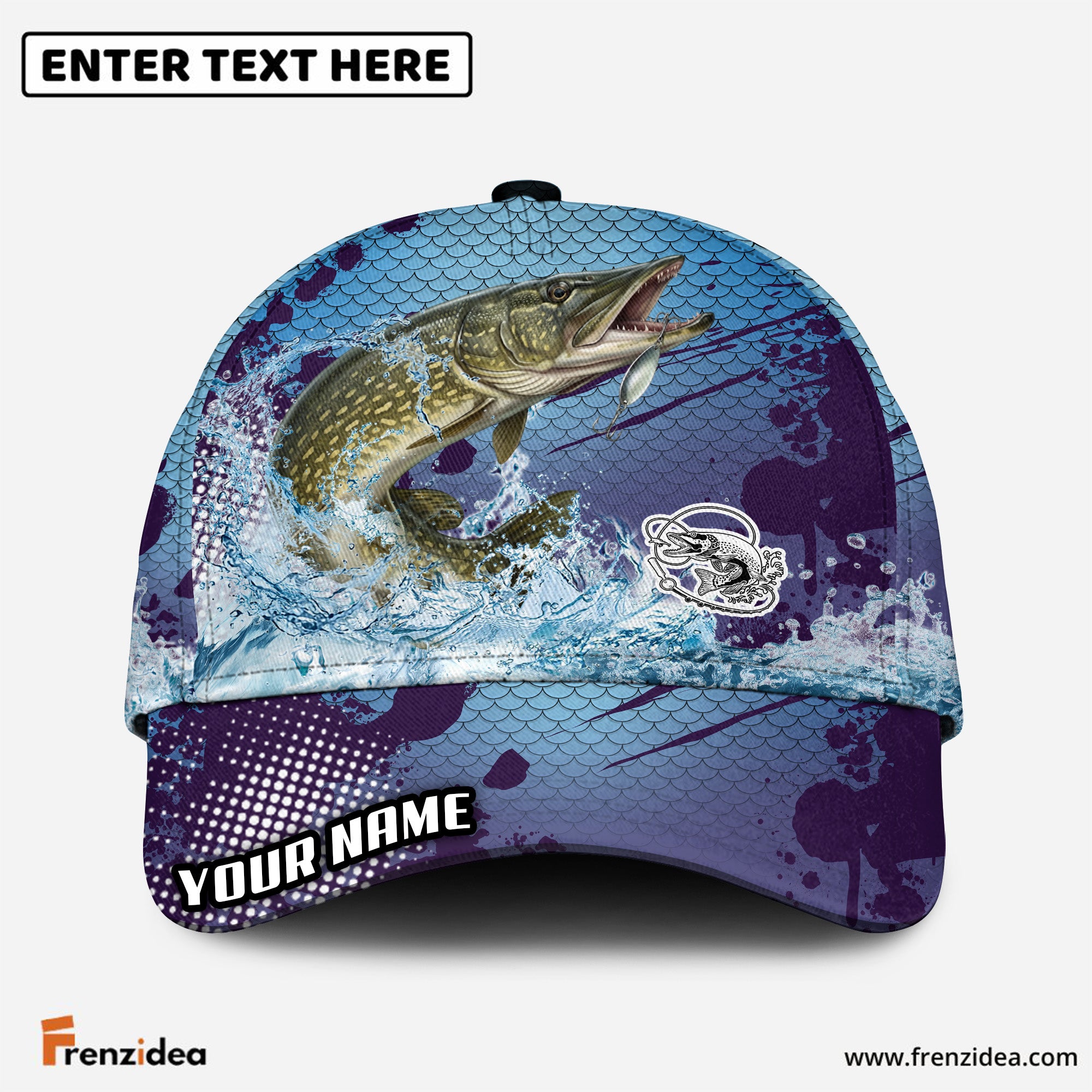 (12 Breeds) Frenzidea Blue Ocean Water Splash Fishing Customized Name 3D Cap