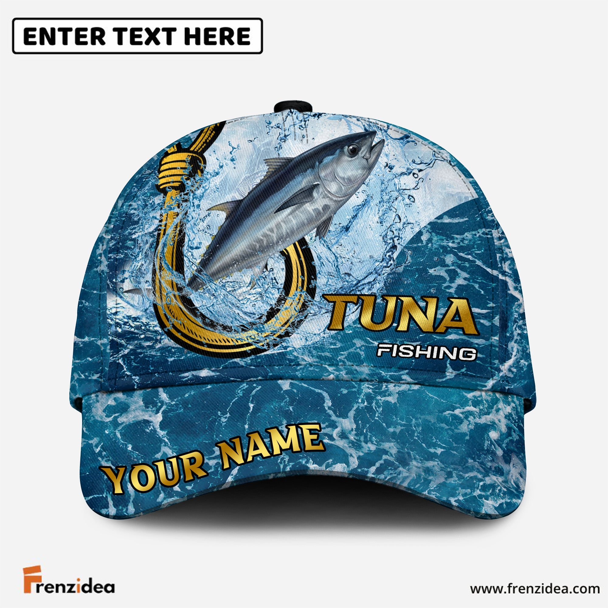 (12 Breeds) Frenzidea Fishing Ocean Blue Customized Name 3D Cap