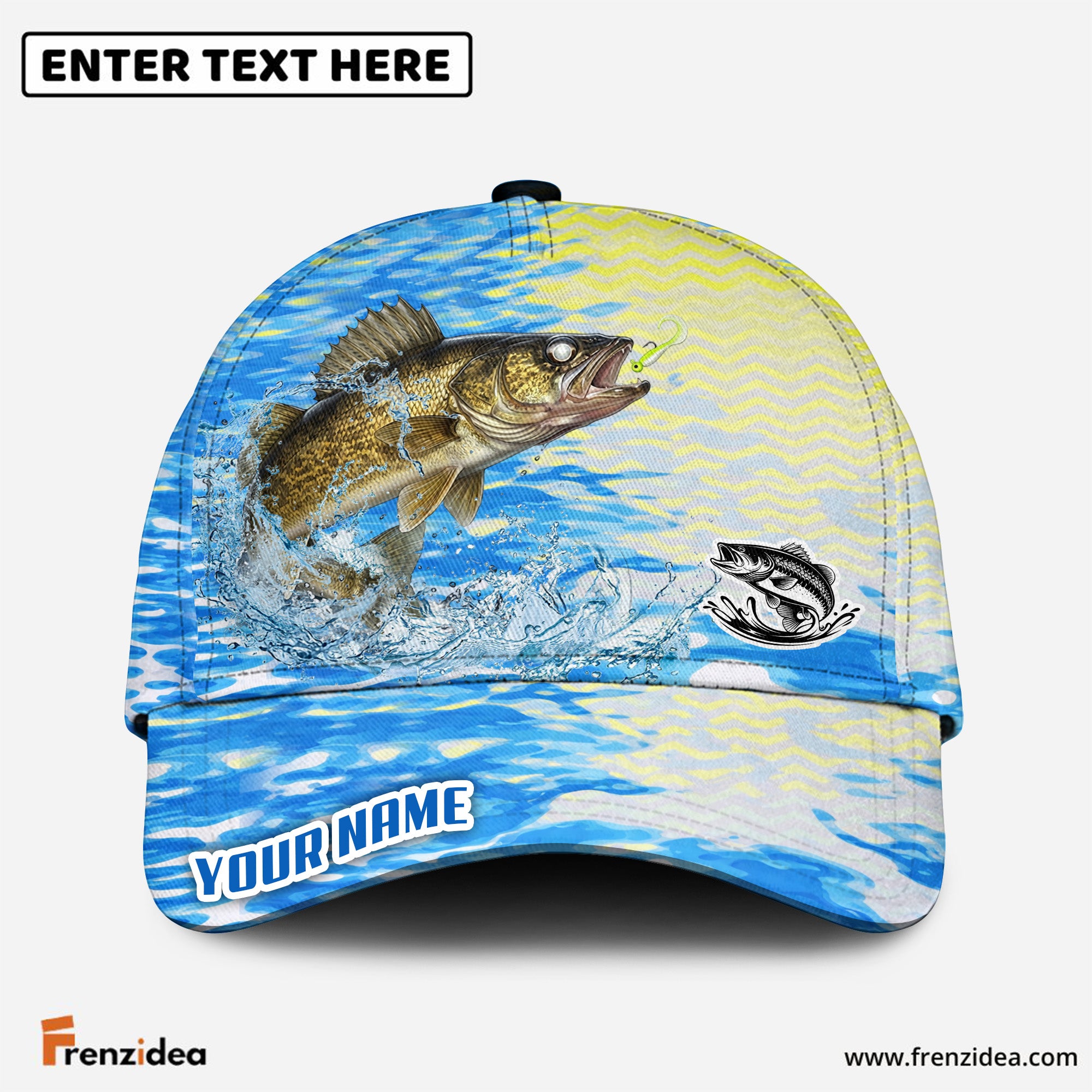 (12 Breeds) Frenzidea Vibrant Blue Water Ripple Fishing Customized Name 3D Cap