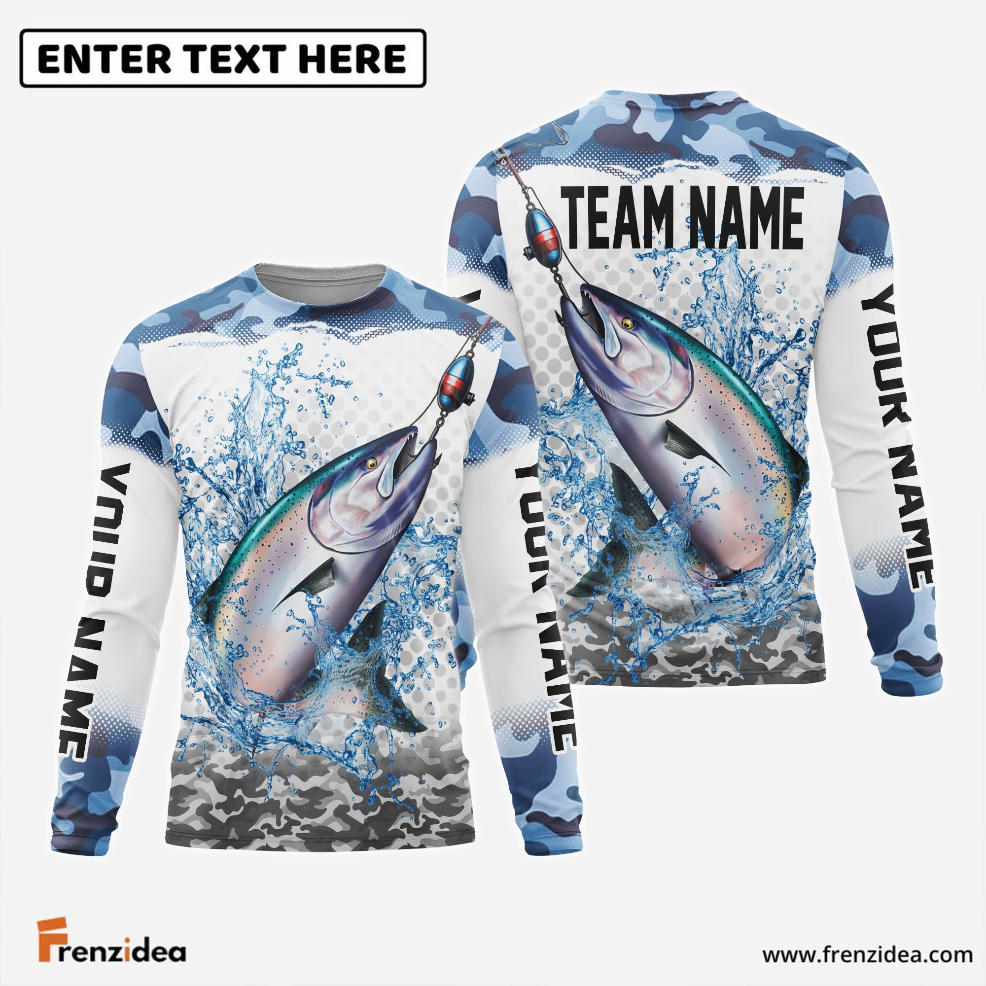 Frenzidea Salmon Fishing Blue Sea Custom Name & Team Name 3D Shirts