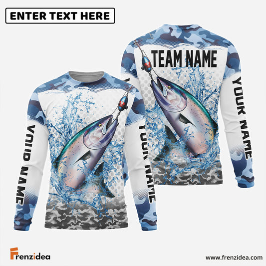 Frenzidea Salmon Fishing Blue Sea Custom Name & Team Name 3D Shirts