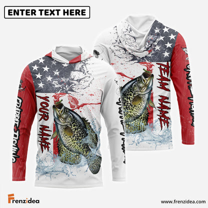 Frenzidea Crappie Fishing American Flag Red Blue Seawave Custom Name & Team Name 3D Shirts