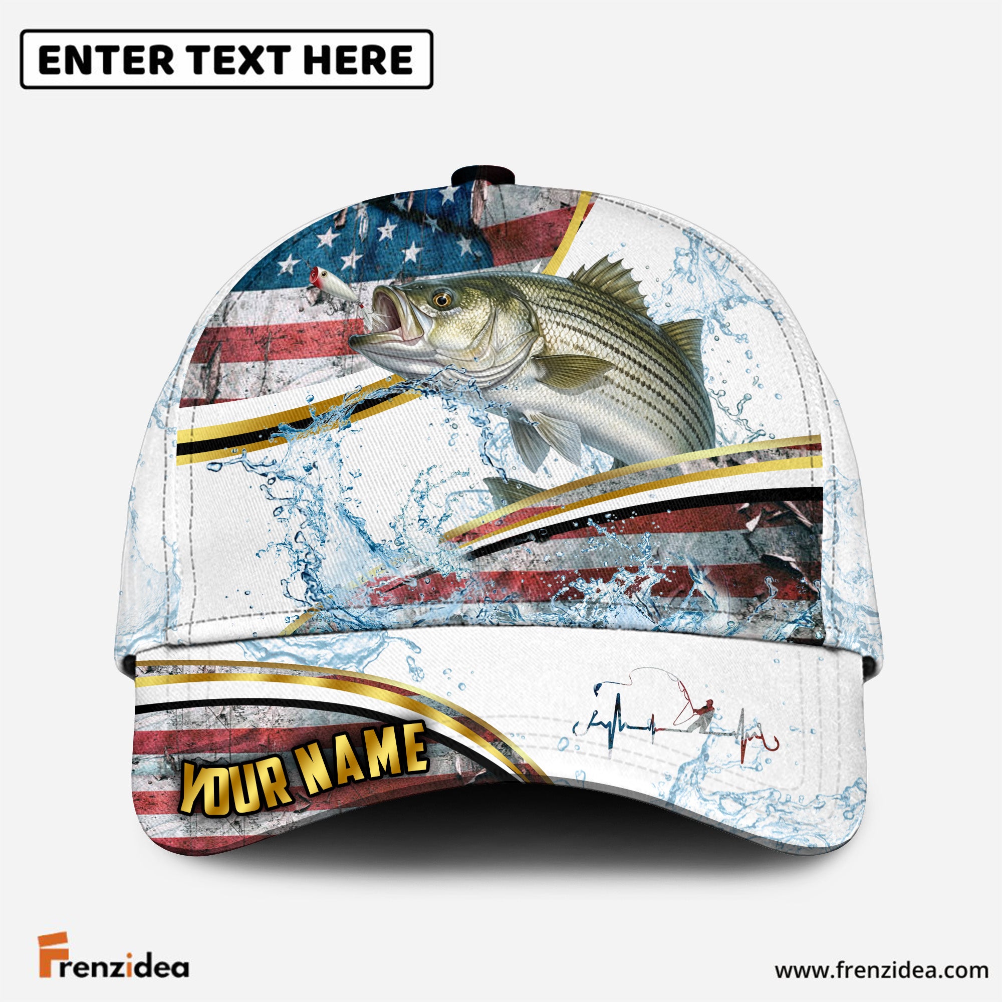 (12 Breeds) Frenzidea Patriotic US Flag Fishing Water Splash Customized Name 3D Cap