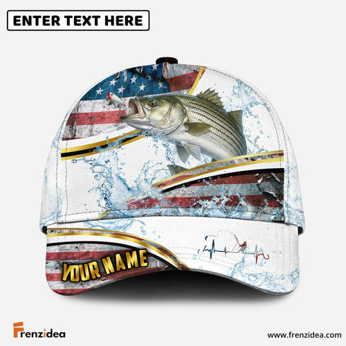 (12 Breeds) Frenzidea Patriotic US Flag Fishing Water Splash Customized Name 3D Cap