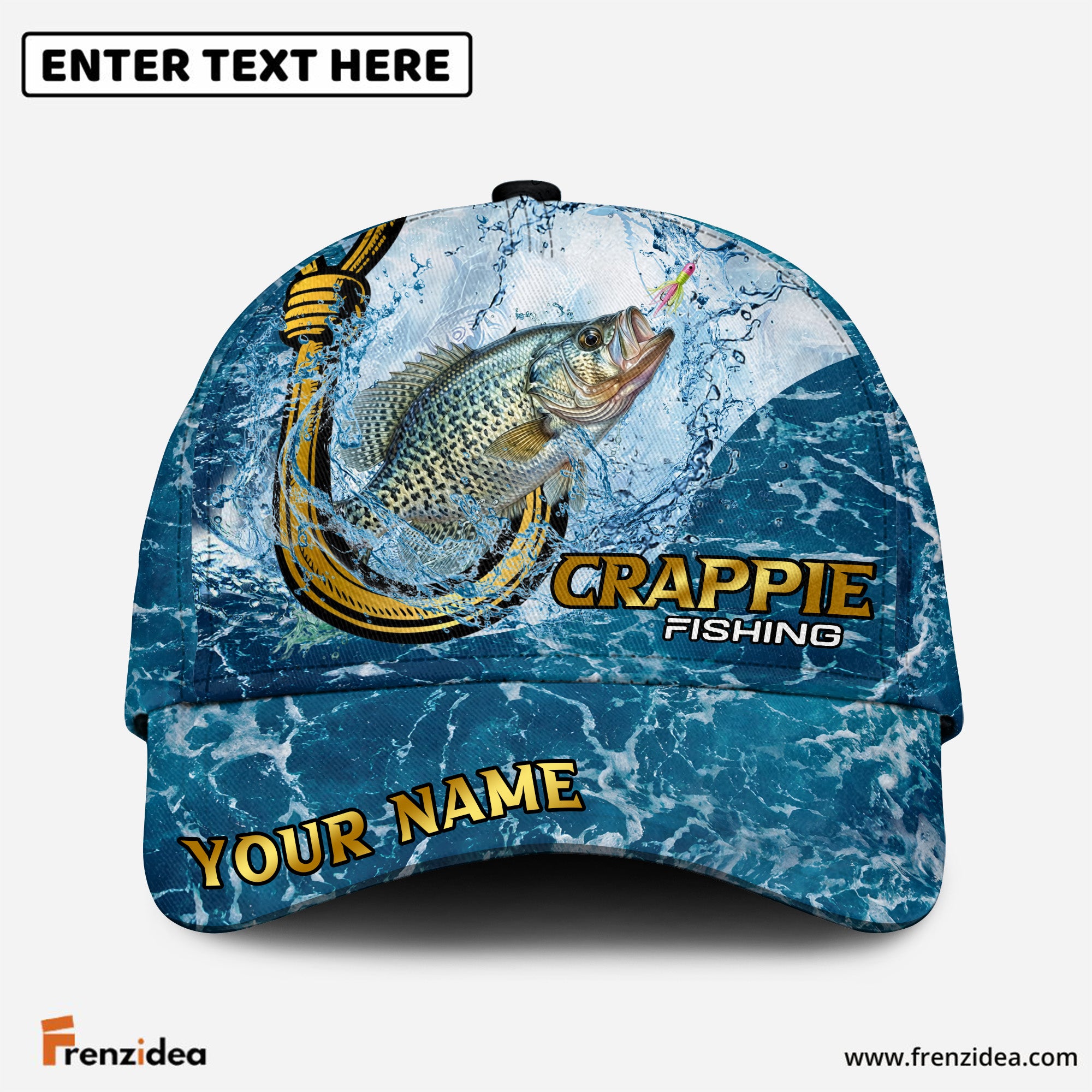 (12 Breeds) Frenzidea Blue Water Texture Ocean Fishing Customized Name 3D Cap