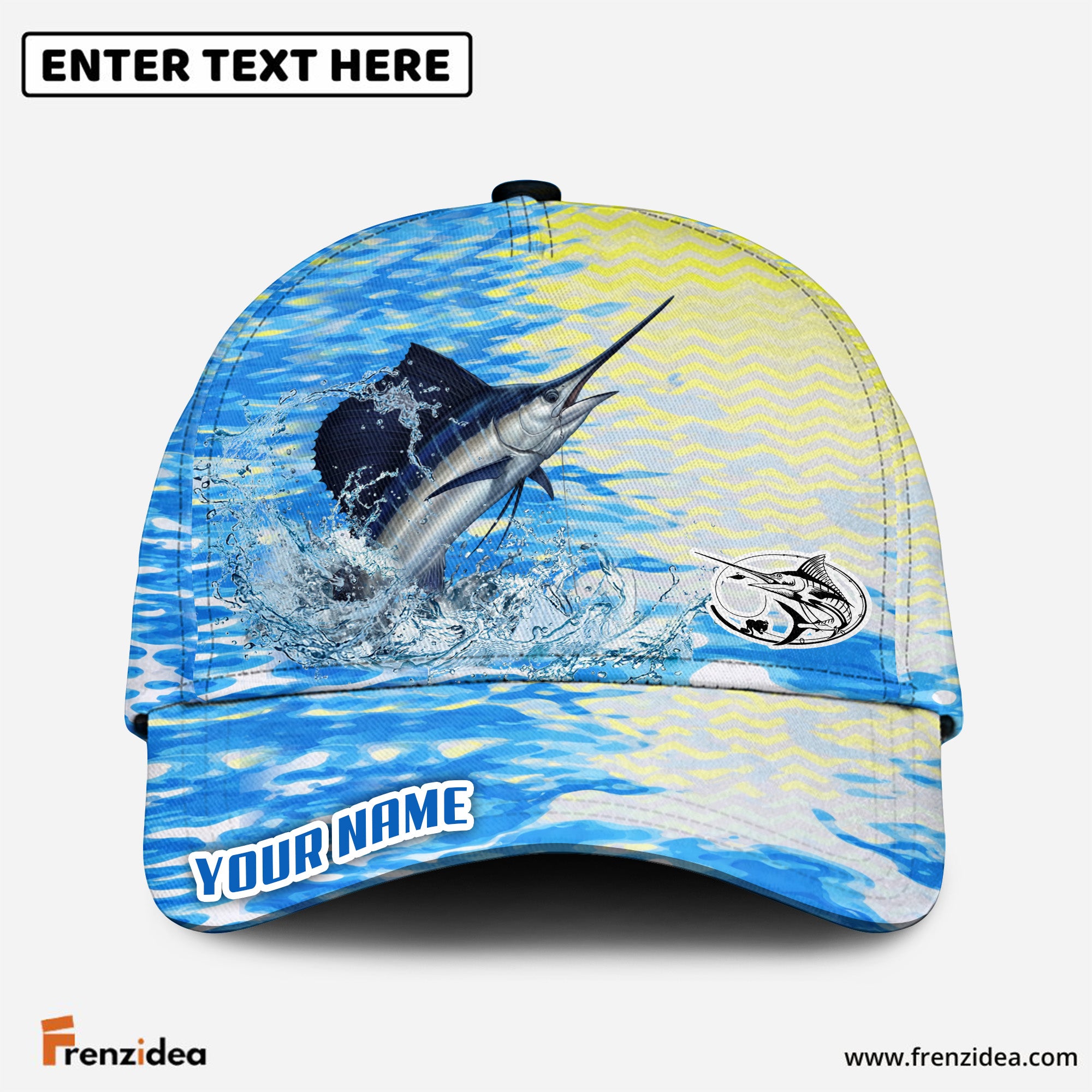 (12 Breeds) Frenzidea Vibrant Blue Water Ripple Fishing Customized Name 3D Cap