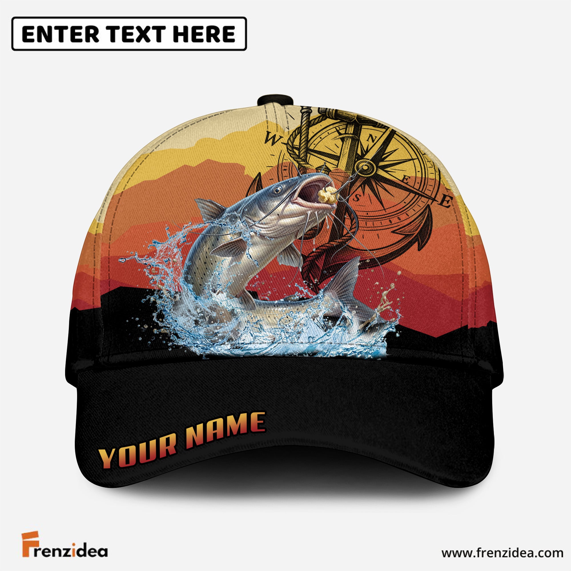 (12 Breeds) Frenzidea Epic Sunset Horizon Fishing Strike Customized Name 3D Cap