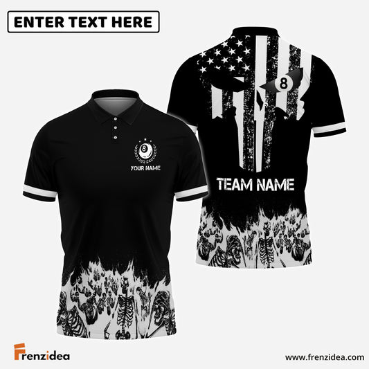 Frenzidea Billiards Skull Skeletons Personalized Name, Team Name Shirt