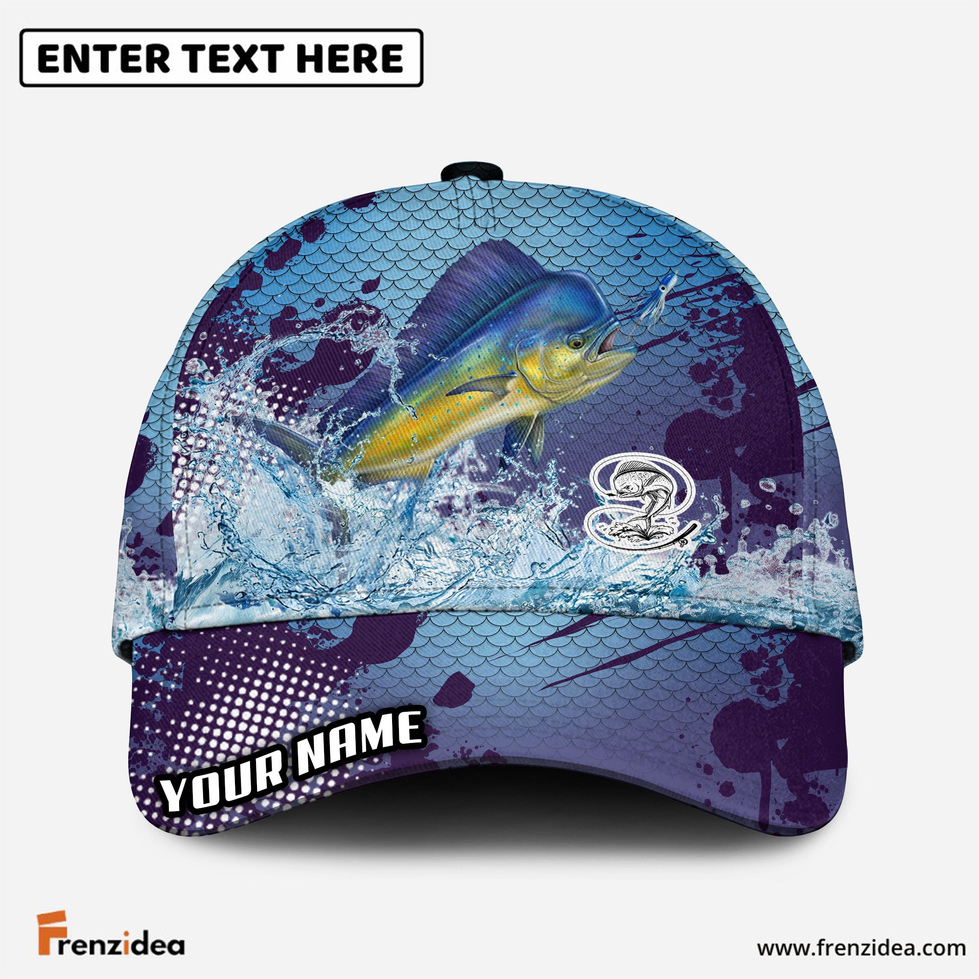 (12 Breeds) Frenzidea Blue Ocean Water Splash Fishing Customized Name 3D Cap