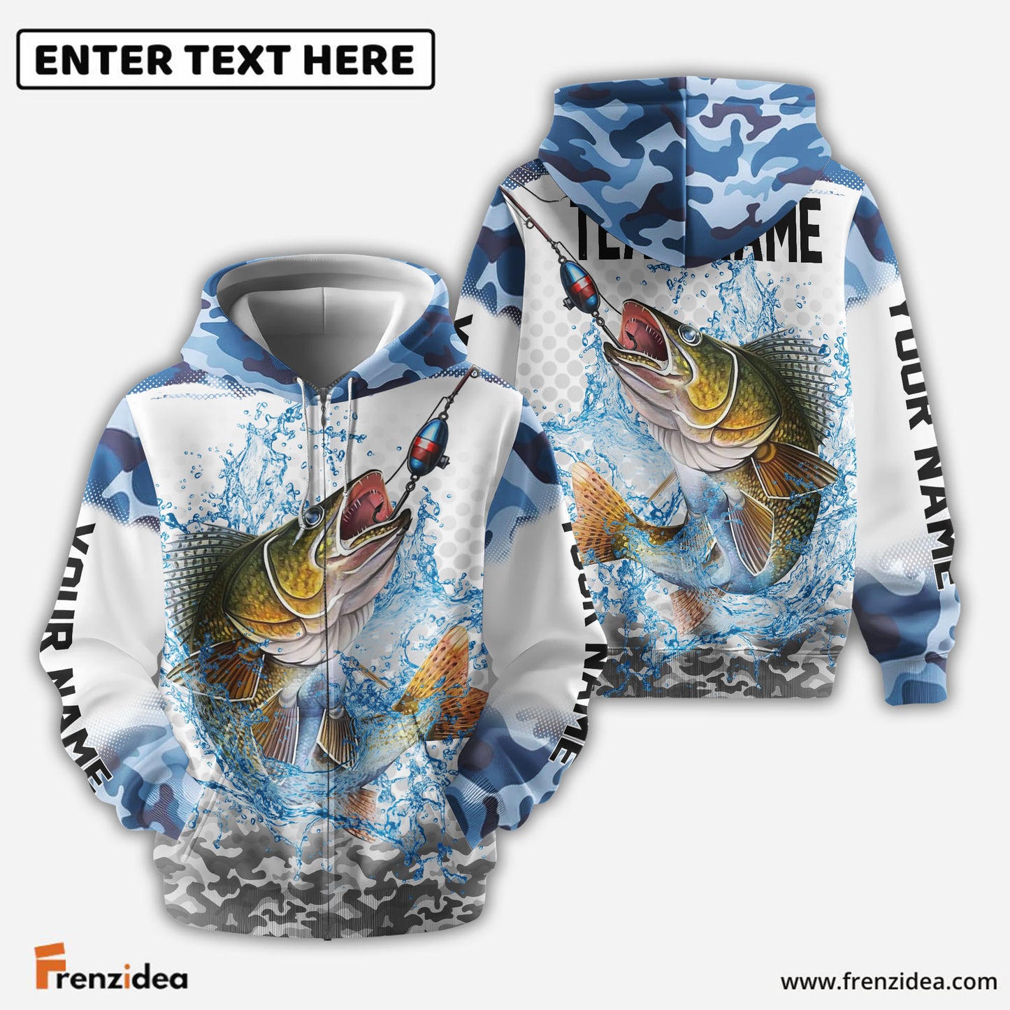 Frenzidea Walleye Fishing Blue Sea Custom Name & Team Name 3D Shirts