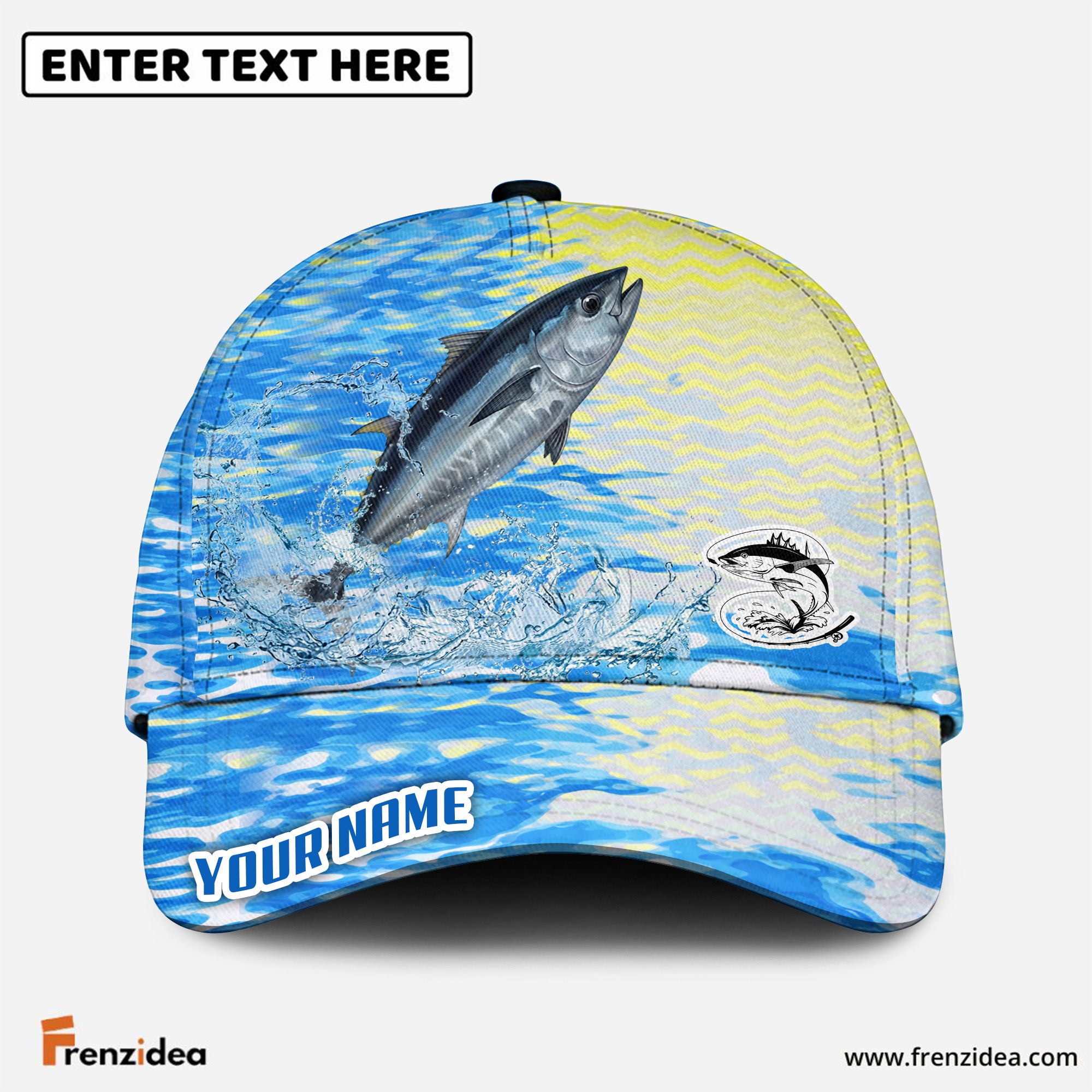 (12 Breeds) Frenzidea Vibrant Blue Water Ripple Fishing Customized Name 3D Cap