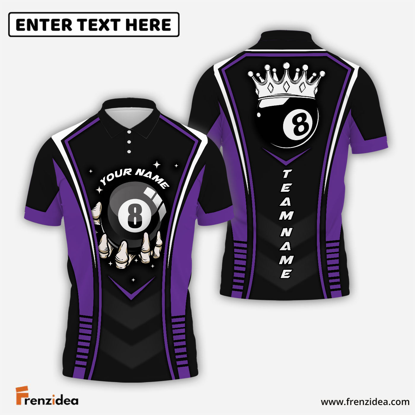 Frenzidea Billiards Pool 8 Cue King Customized Name, Team Name 3D Shirt
