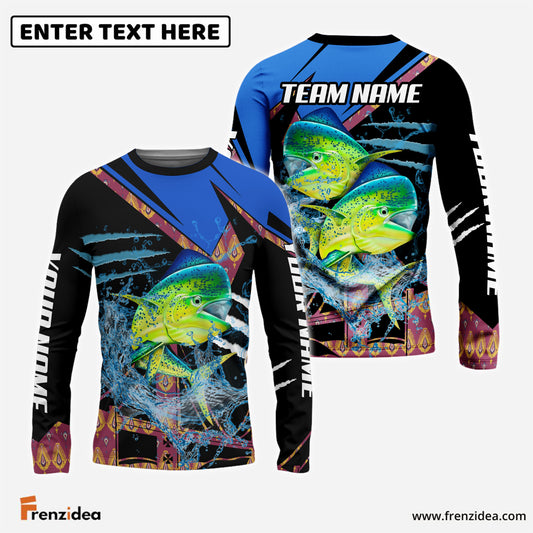 Frenzidea Mahi mahi Blue Brocade Pattern Custom Name & Team Name 3D Shirts