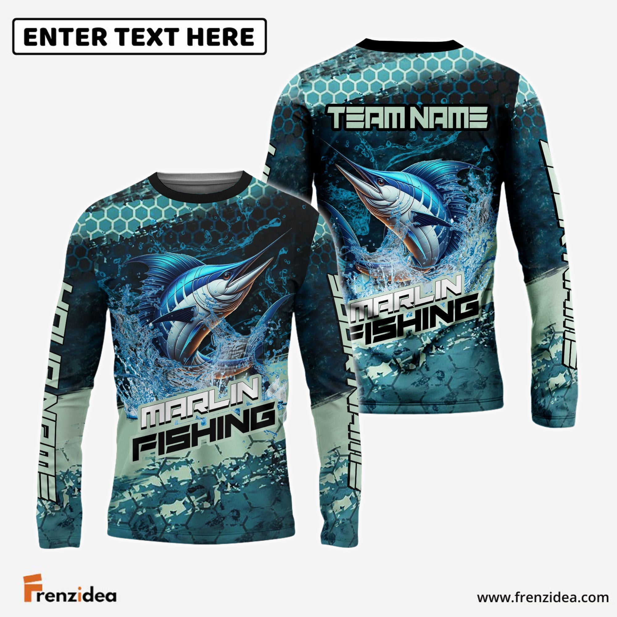 Frenzidea Marlin Fishing Aqua Strike Custom Name & Team Name 3D Shirts