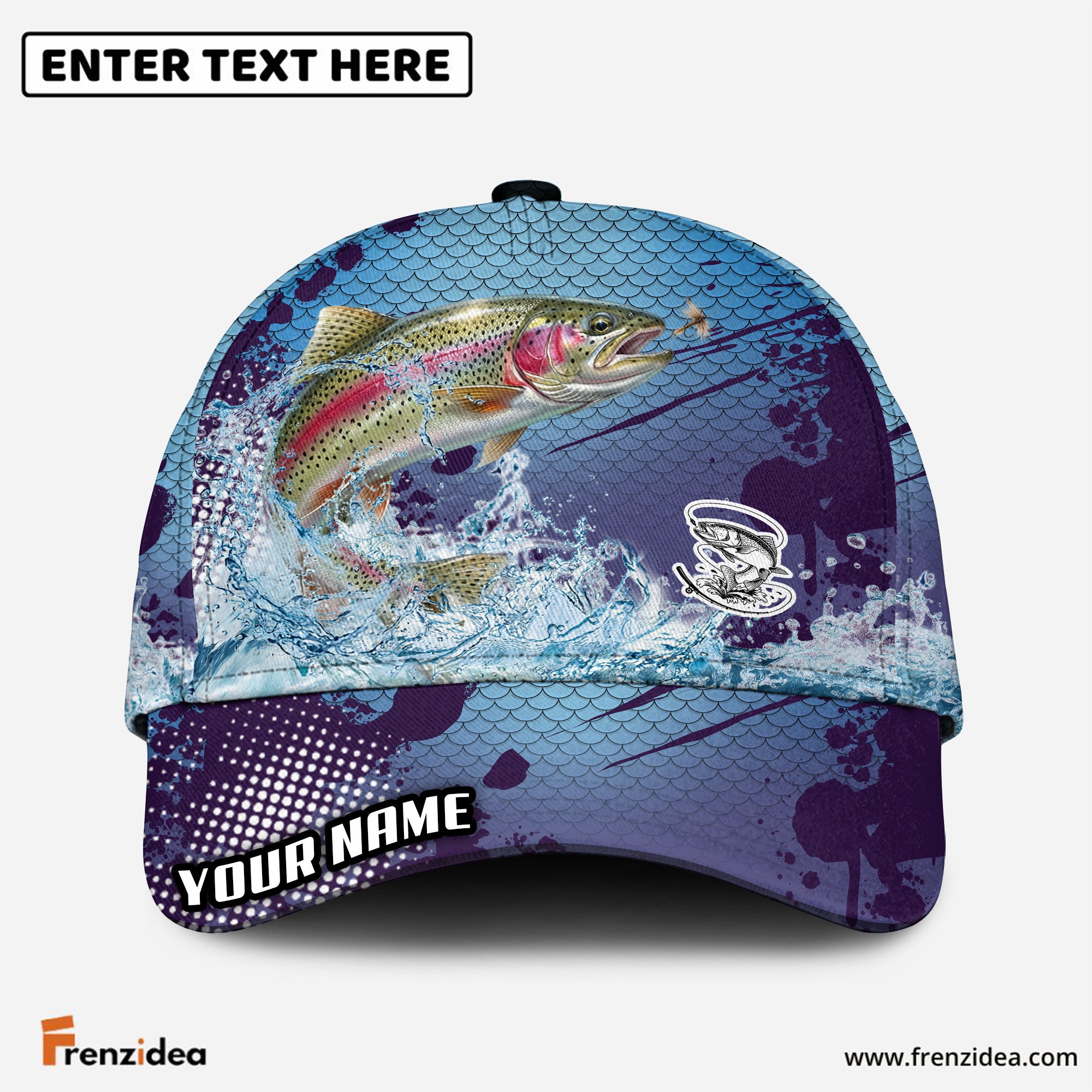 (12 Breeds) Frenzidea Blue Ocean Water Splash Fishing Customized Name 3D Cap