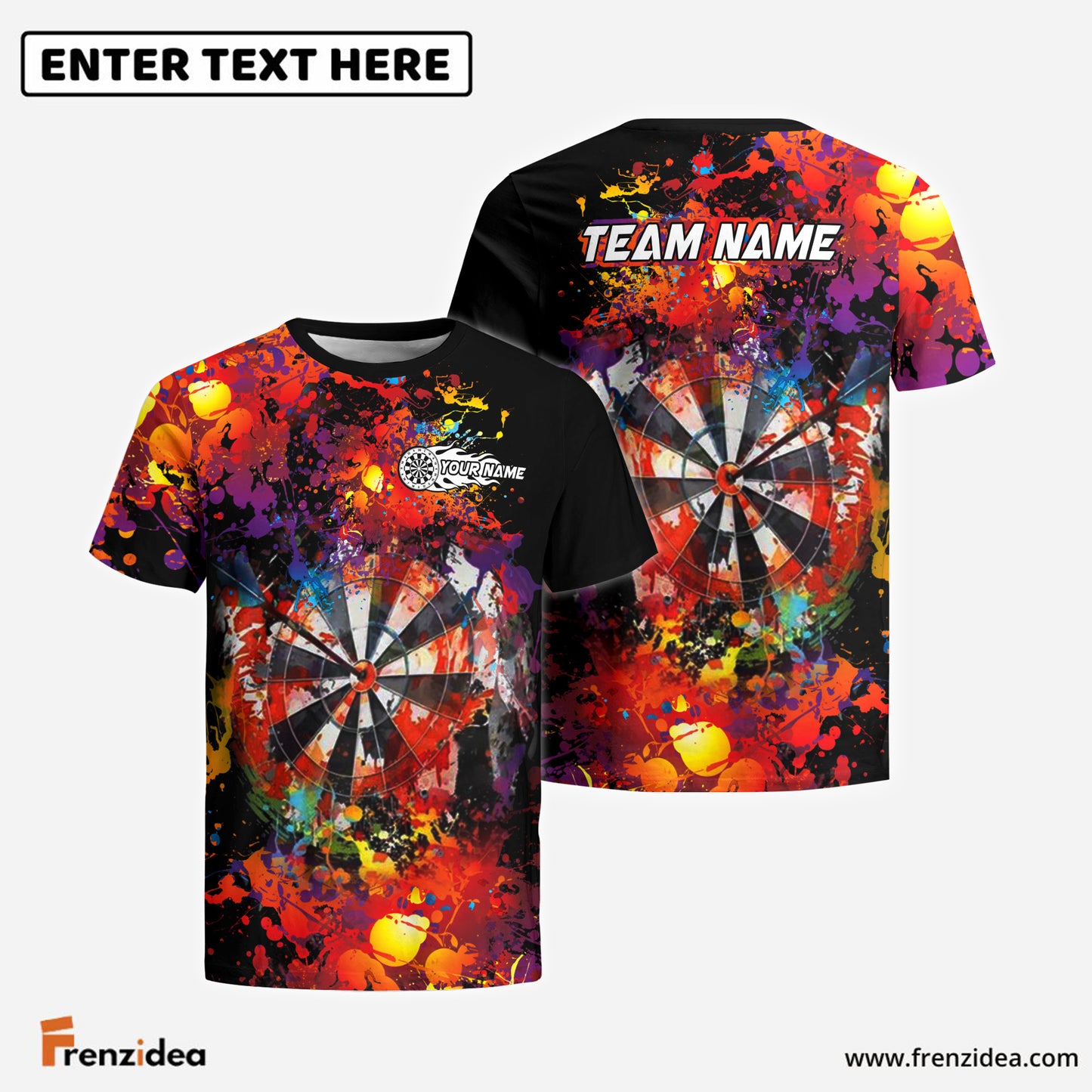 Frenzidea Darts Colorful Paint Pattern Personalized Name, Team Name Shirt (4 Colors)