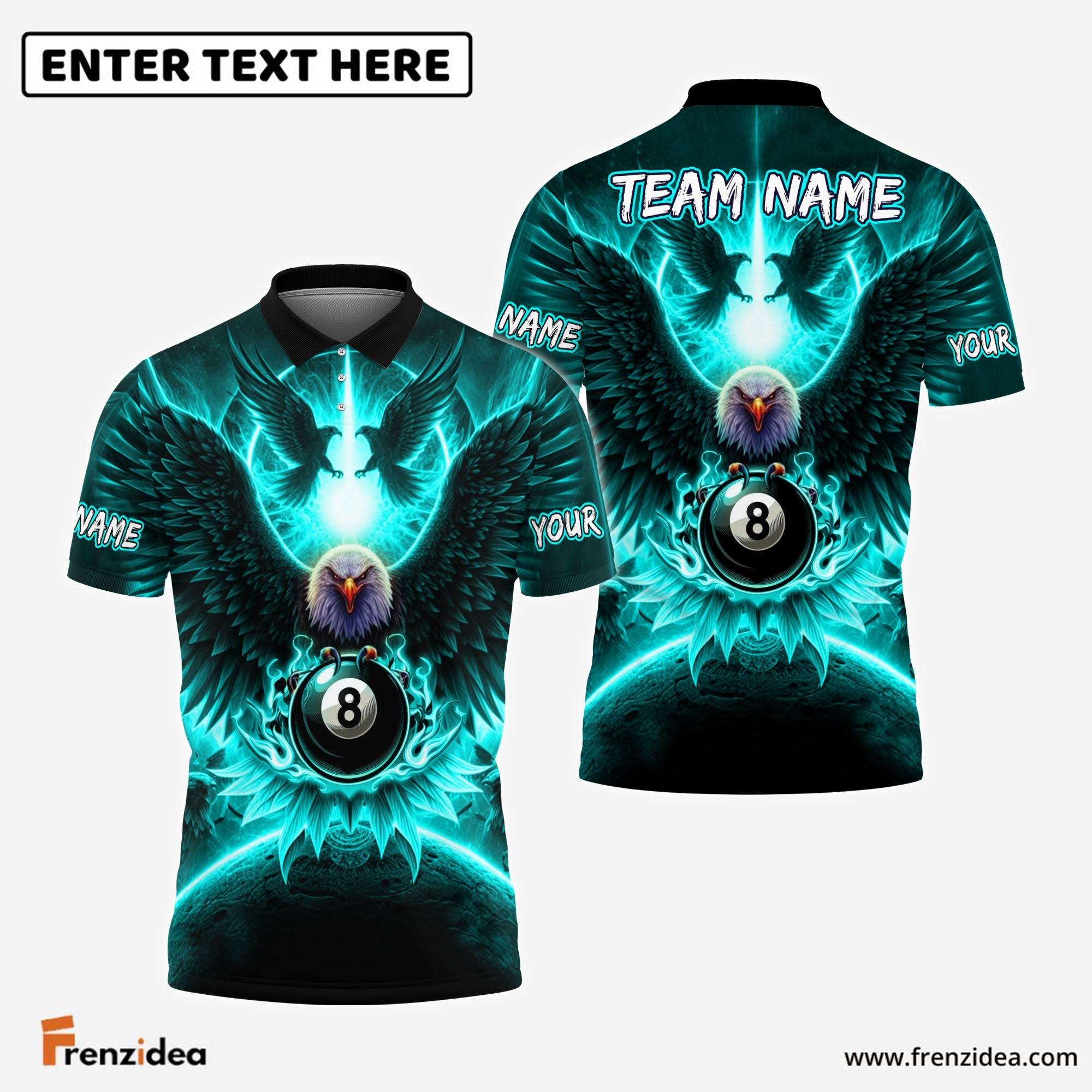 Frenzidea Billiards 8Ball Pool Hawk Pattern Customized Name 3D Shirt (4 Colors)