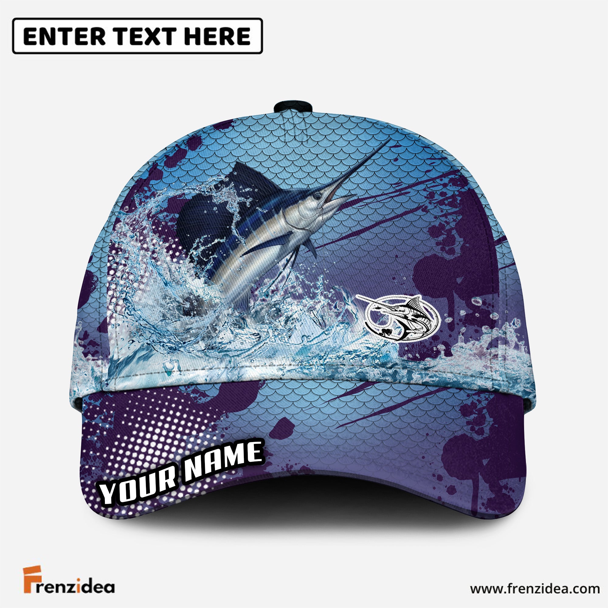 (12 Breeds) Frenzidea Blue Ocean Water Splash Fishing Customized Name 3D Cap