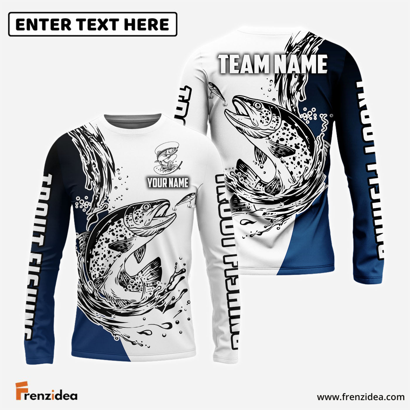 Frenzidea Trout Fishing Ink Splash Custom Name & Team Name 3D Shirts