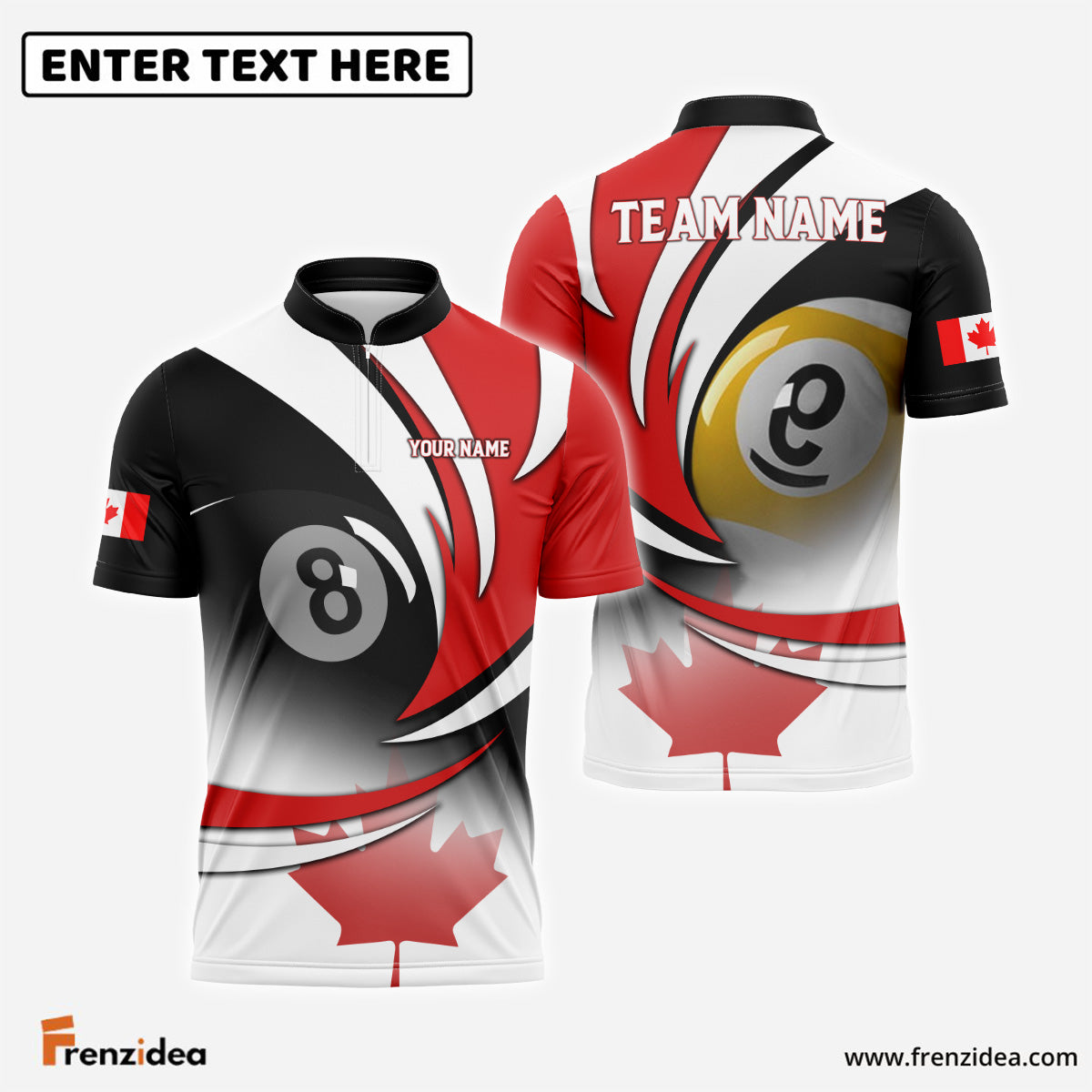 Frenzidea Billiards Canada Flag Personalized Name, Team Name Unisex Shirt ( 3 Colors )