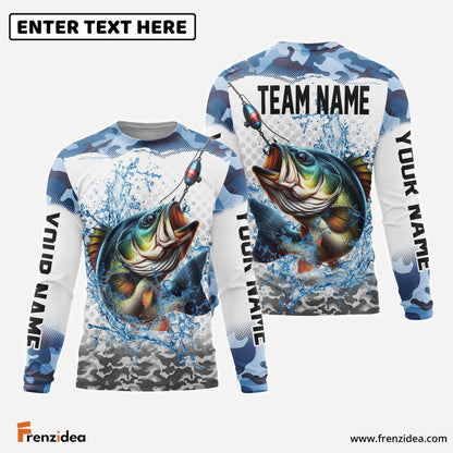 Frenzidea Bass Fishing Fishing Blue Sea Custom Name & Team Name 3D Shirts